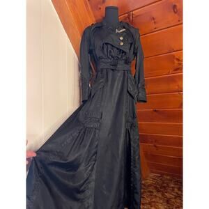 Antique Edwardian-Era 1900s Black Mourning Dress with Intricate Details & Hood
